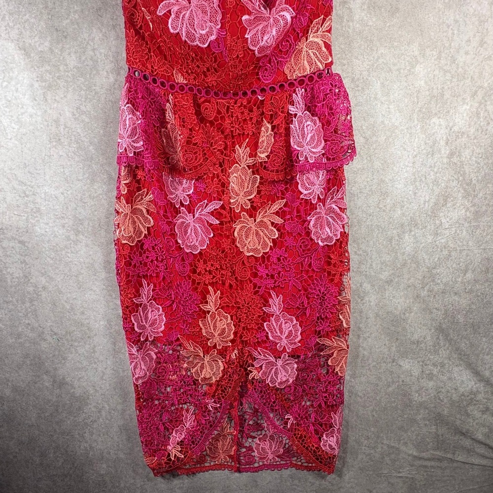 Elliatt X Revolve Times Dress Womens Large Pink Strapless Lace Peplum Floral NEW - Picture 3 of 11